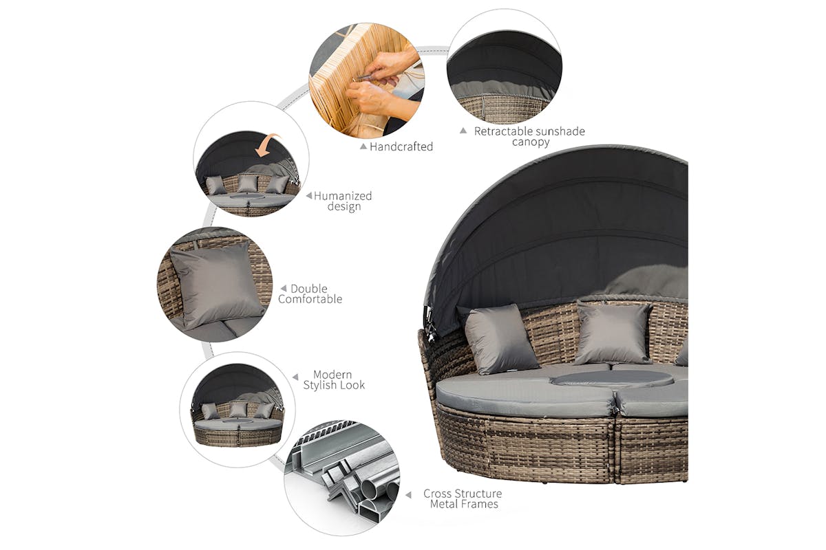 Outsunny Patio Round Daybed Furniture Set | Grey-7