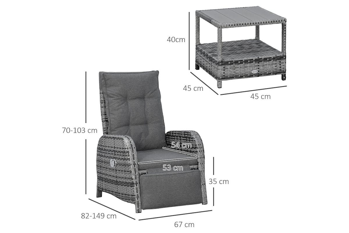 Outsunny Patio Rattan Wicker Chaise Lounge Sofa Set with Cushion | 3 Piece-8