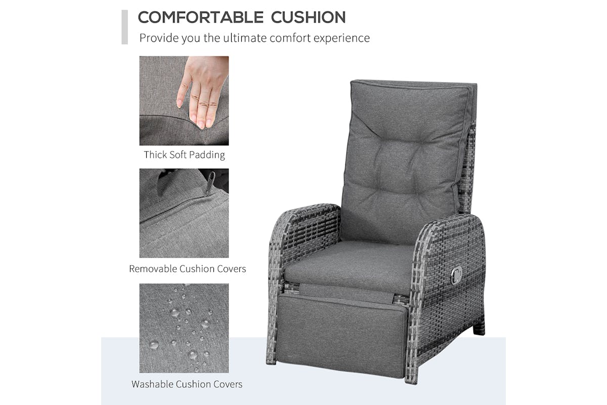 Outsunny Patio Rattan Wicker Chaise Lounge Sofa Set with Cushion | 3 Piece-6