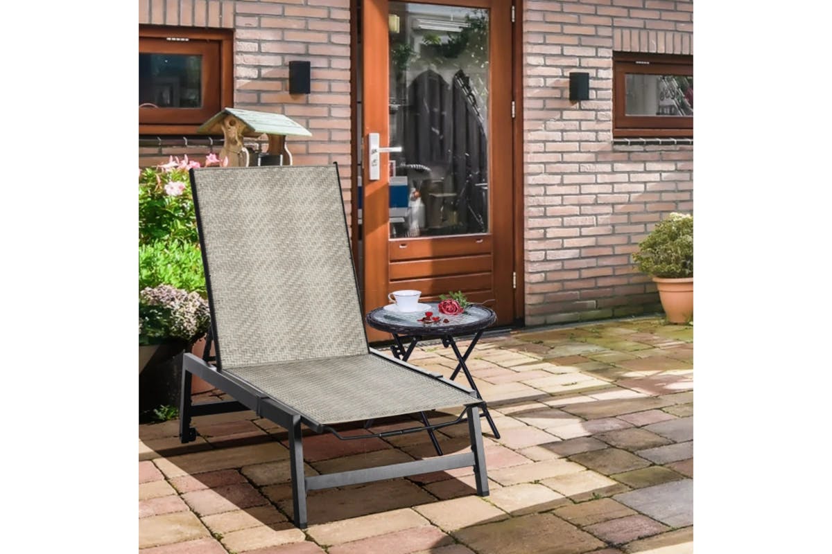 Outsunny Outdoor PE Rattan Sun Lounger | Black/Grey-10