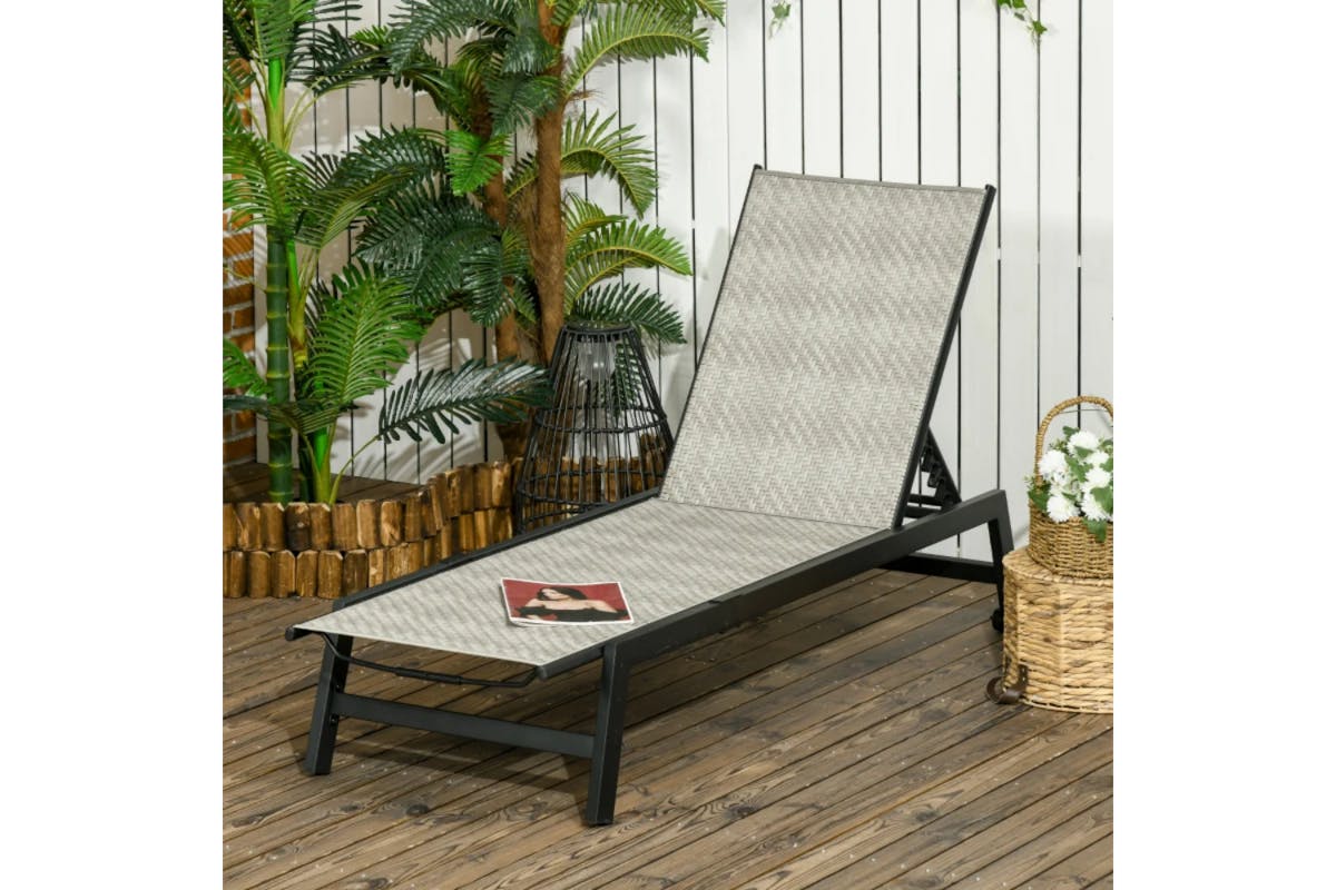 Outsunny Outdoor PE Rattan Sun Lounger | Black/Grey-2