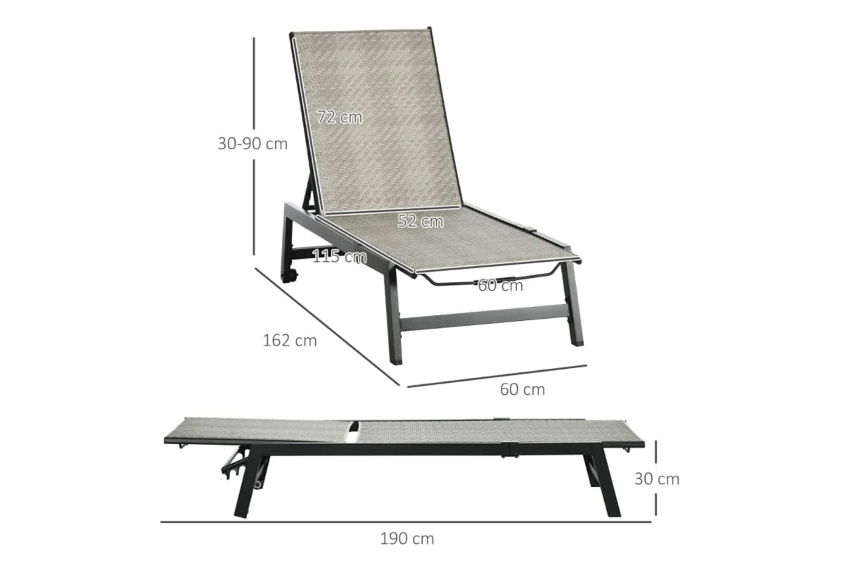 Outsunny Outdoor PE Rattan Sun Lounger | Black/Grey-3