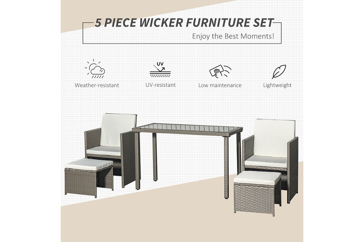 Outsunny 4 Seater Rattan Garden Furniture Set | Grey/Cream White-3