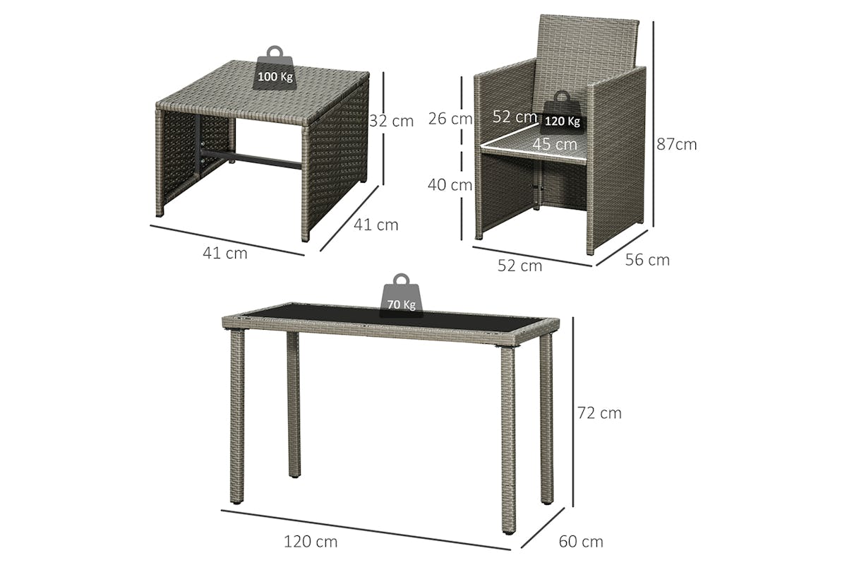 Outsunny 4 Seater Rattan Garden Furniture Set | Grey/Cream White-5