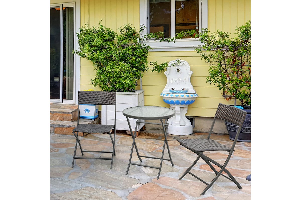 Outsunny Wicker Rattan Bistro Set | Brown | 3 Pieces-2