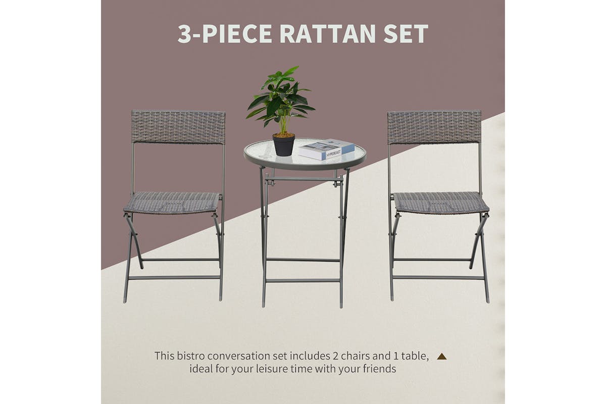 Outsunny Wicker Rattan Bistro Set | Brown | 3 Pieces-4