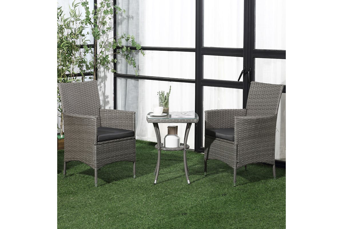 Outsunny Rattan Furniture Bistro Set Chair Table Set | Light Grey | 3 Pieces-2