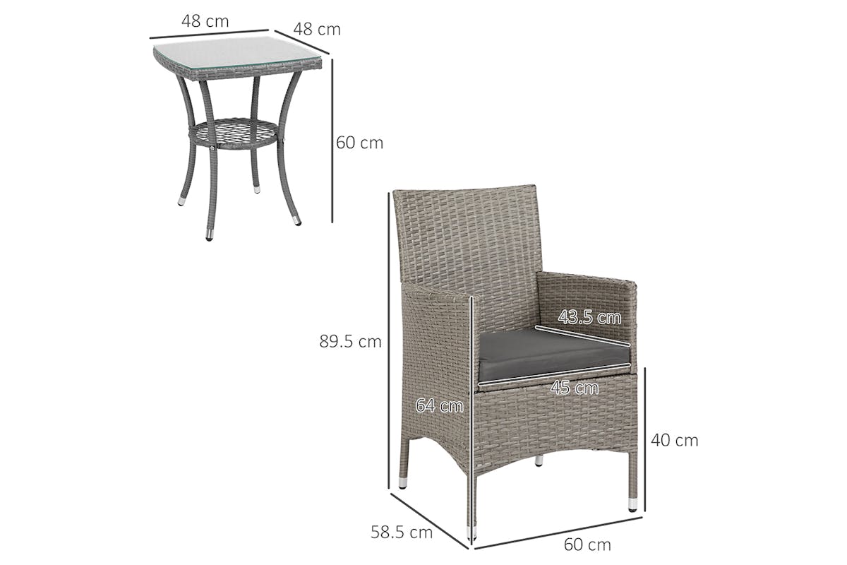 Outsunny Rattan Furniture Bistro Set Chair Table Set | Light Grey | 3 Pieces-8