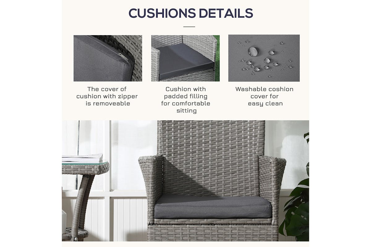 Outsunny Rattan Furniture Bistro Set Chair Table Set | Light Grey | 3 Pieces-5