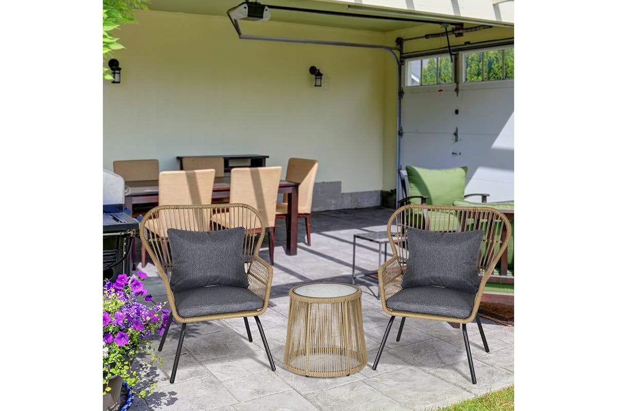 Outsunny Outdoor Patio Set 2 Chairs 1 Coffee Table | Coffee | 3 Pieces-2