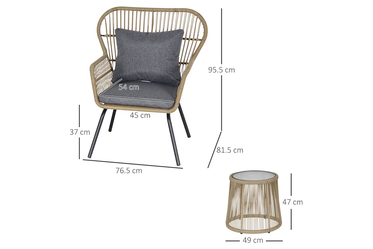 Outsunny Outdoor Patio Set 2 Chairs 1 Coffee Table | Coffee | 3 Pieces-8
