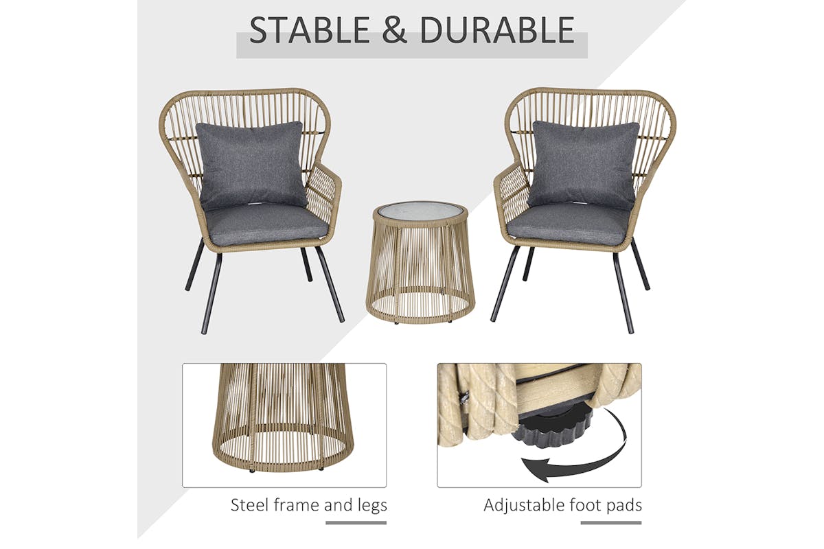 Outsunny Outdoor Patio Set 2 Chairs 1 Coffee Table | Coffee | 3 Pieces-5