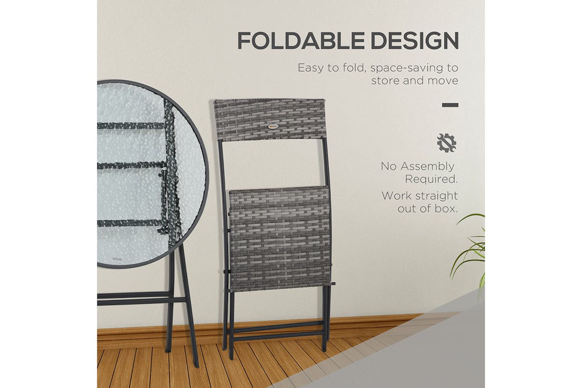 Outsunny Patio Wicker Bistro Set Table and Chair Set | Grey | 3 Pieces-4