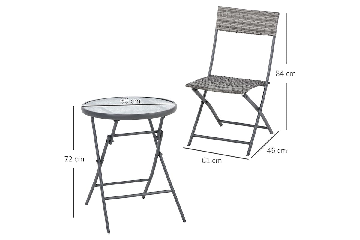 Outsunny Patio Wicker Bistro Set Table and Chair Set | Grey | 3 Pieces-8