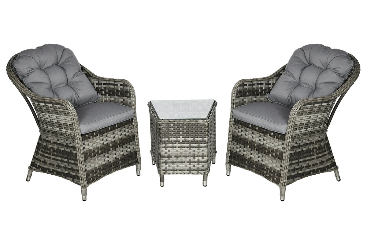 Outsunny Rattan Seating Set 2 Armchairs & Table with Cushions | 3 Pieces | Grey