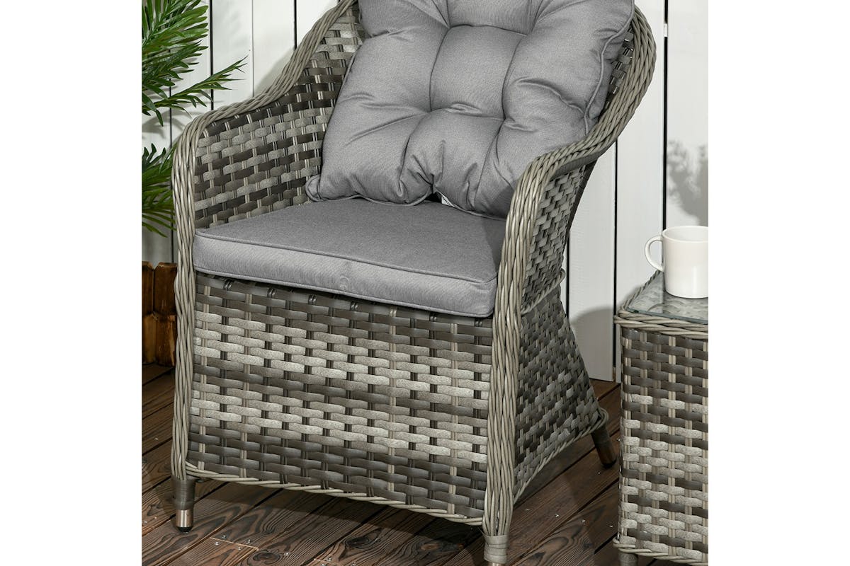 Outsunny Rattan Seating Set 2 Armchairs & Table with Cushions | 3 Pieces | Grey-7
