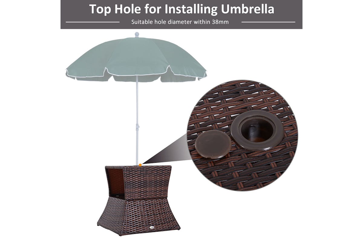 Outsunny Outdoor Patio Rattan Wicker Coffee Table with Umbrella Hole | Brown-3