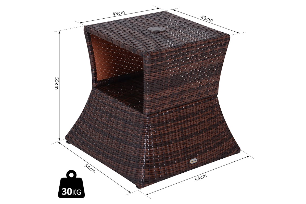 Outsunny Outdoor Patio Rattan Wicker Coffee Table with Umbrella Hole | Brown-8