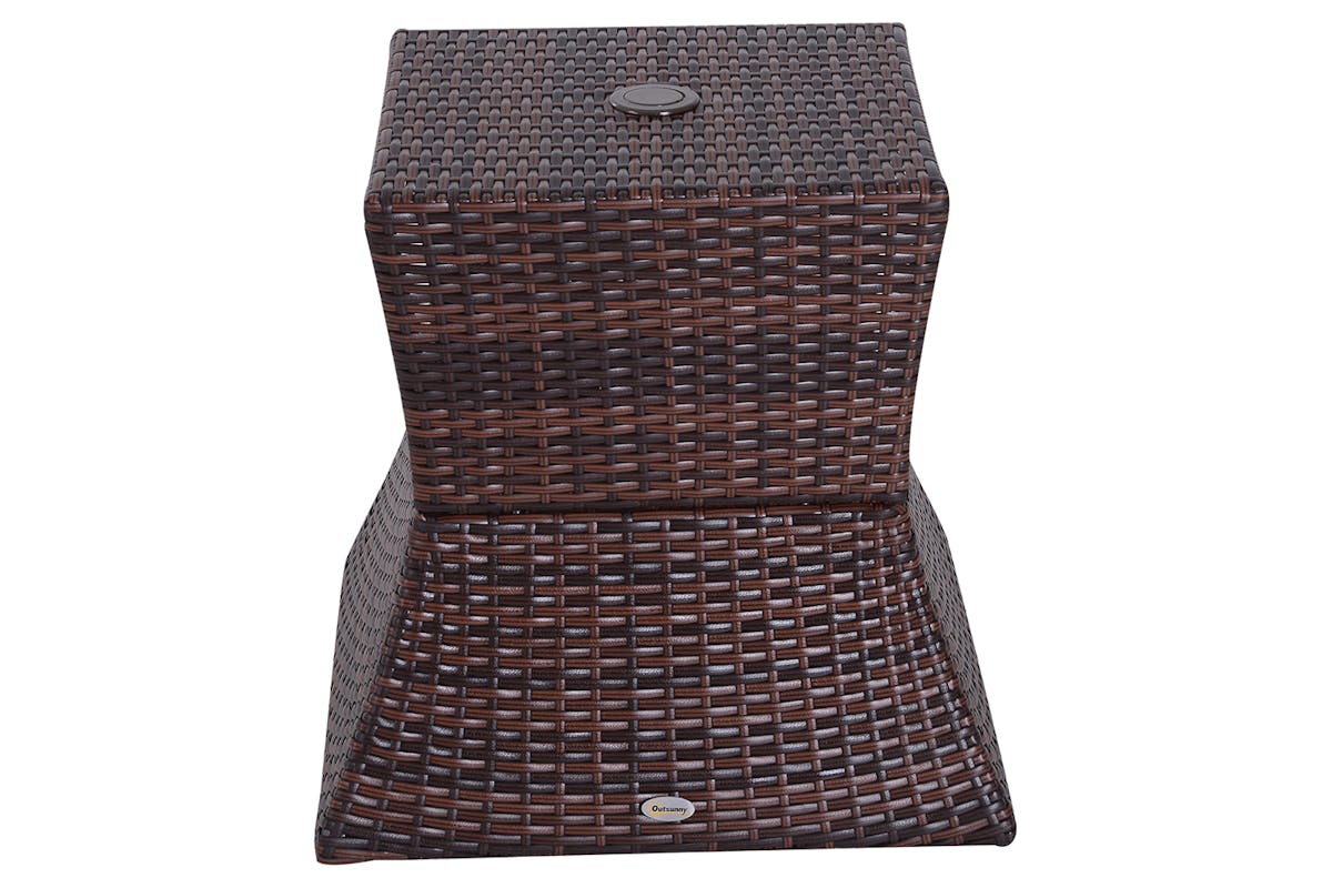 Outsunny Outdoor Patio Rattan Wicker Coffee Table with Umbrella Hole | Brown-6