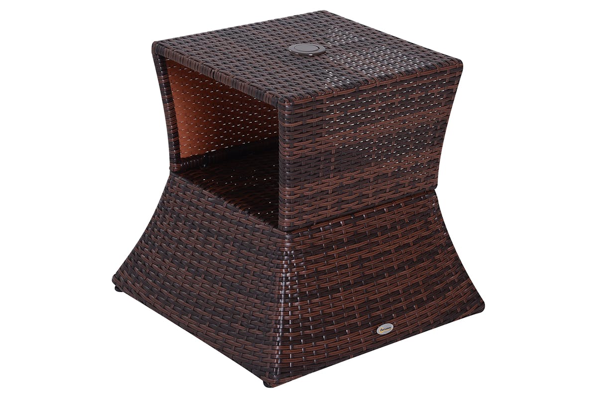 Outsunny Outdoor Patio Rattan Wicker Coffee Table with Umbrella Hole | Brown-7