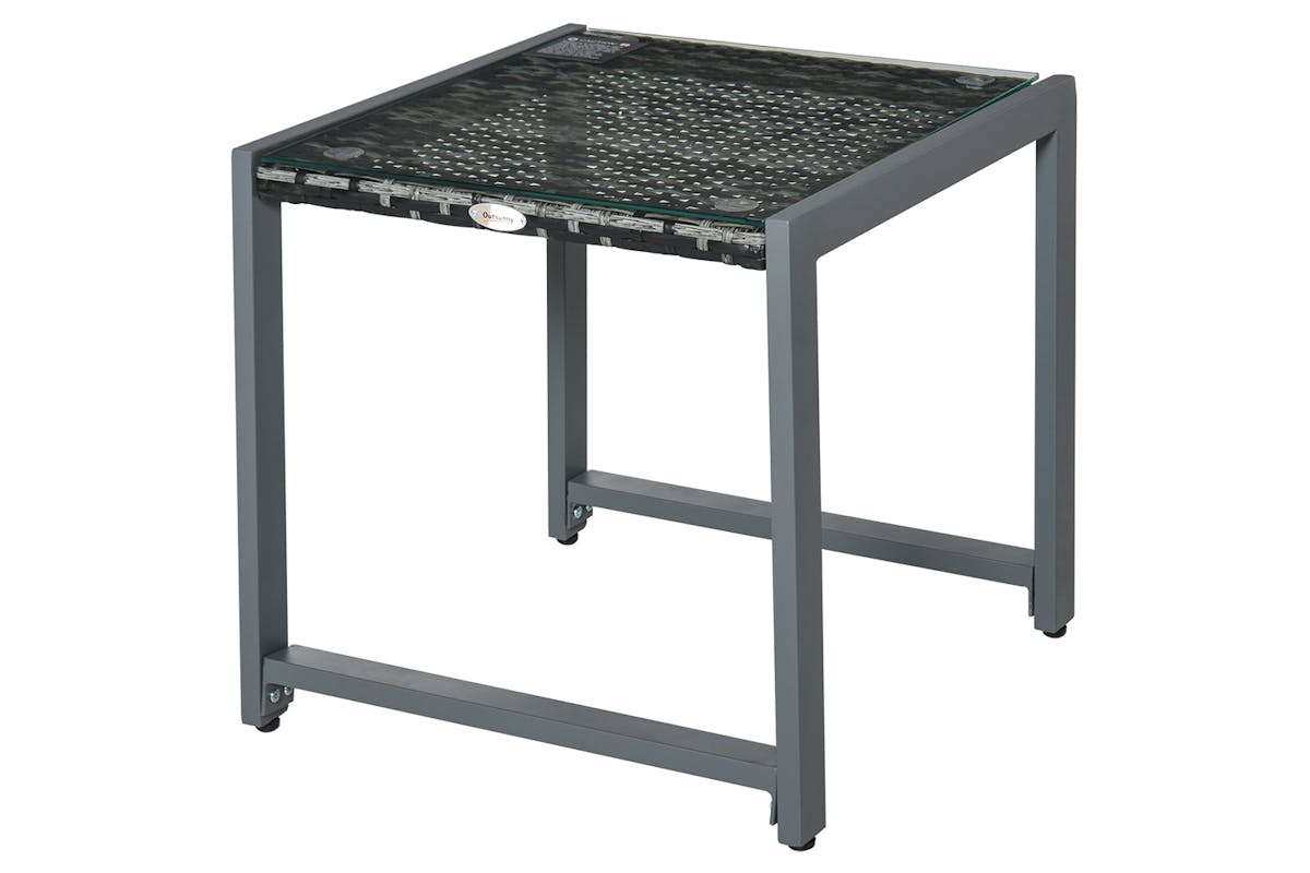 Outsunny Rattan End Table Outdoor Coffee Table | Grey