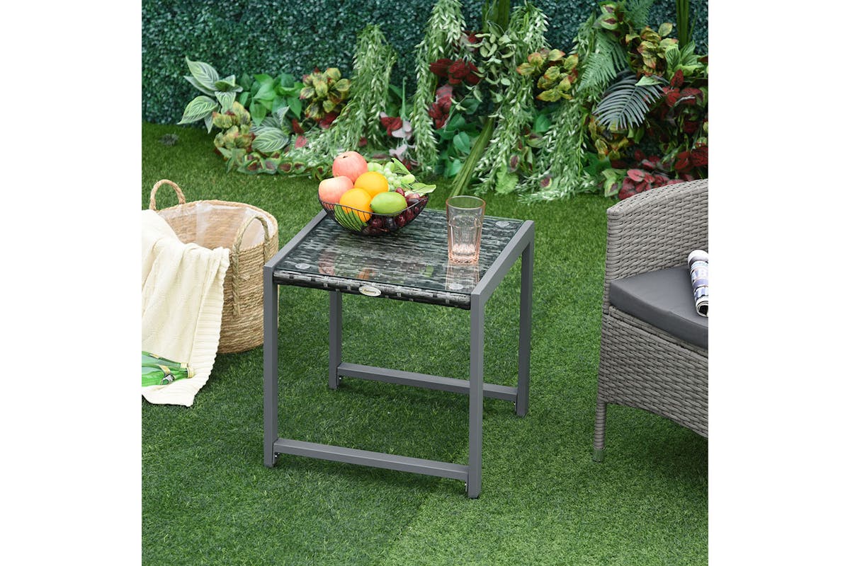Outsunny Rattan End Table Outdoor Coffee Table | Grey-2