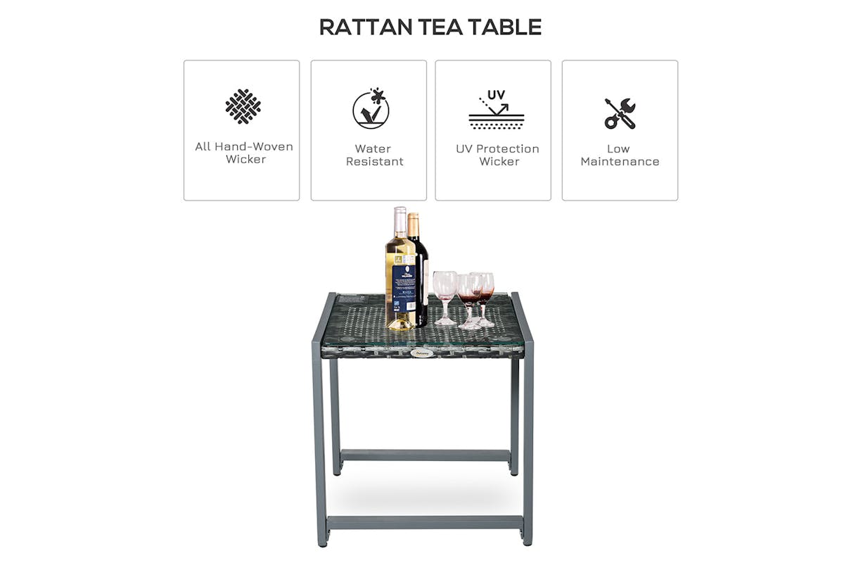 Outsunny Rattan End Table Outdoor Coffee Table | Grey-3