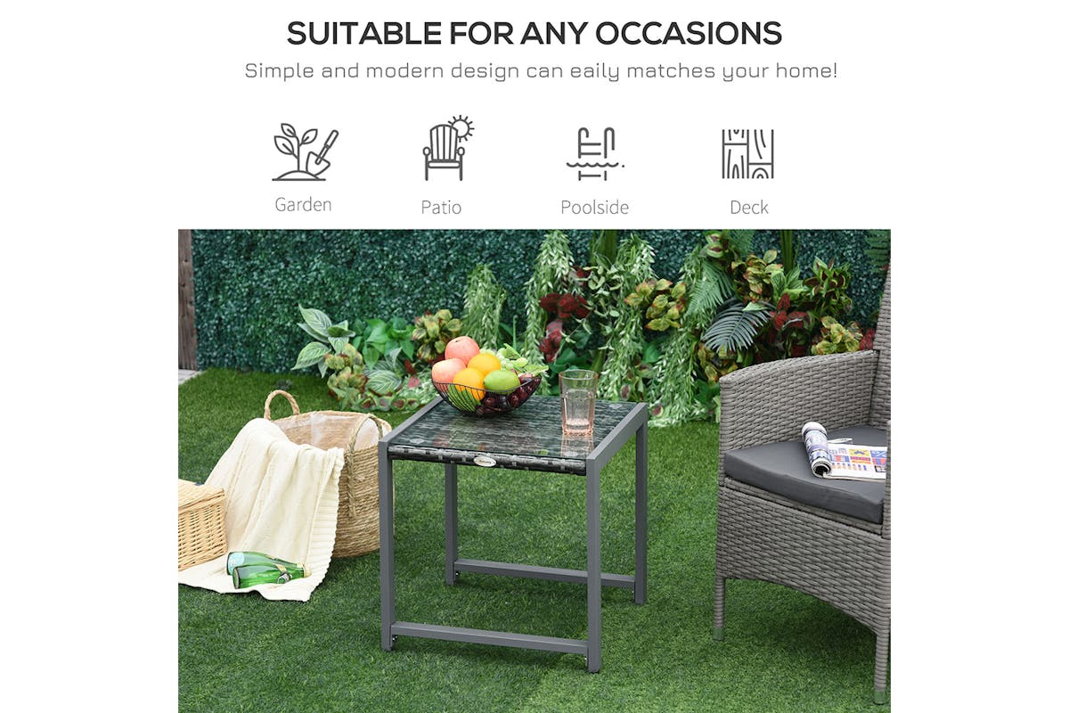 Outsunny Rattan End Table Outdoor Coffee Table | Grey-4
