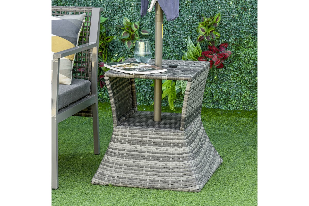 Outsunny Rattan Bistro Side Table with Umbrella Hole | Mixed Grey-2