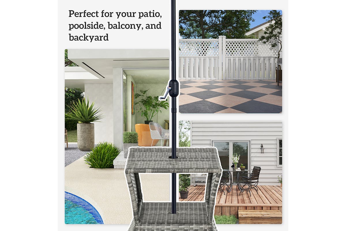 Outsunny Rattan Bistro Side Table with Umbrella Hole | Mixed Grey-3
