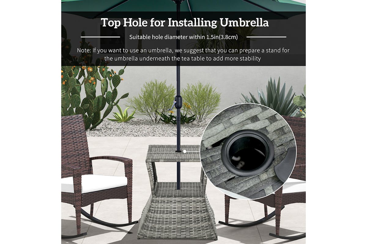 Outsunny Rattan Bistro Side Table with Umbrella Hole | Mixed Grey-4