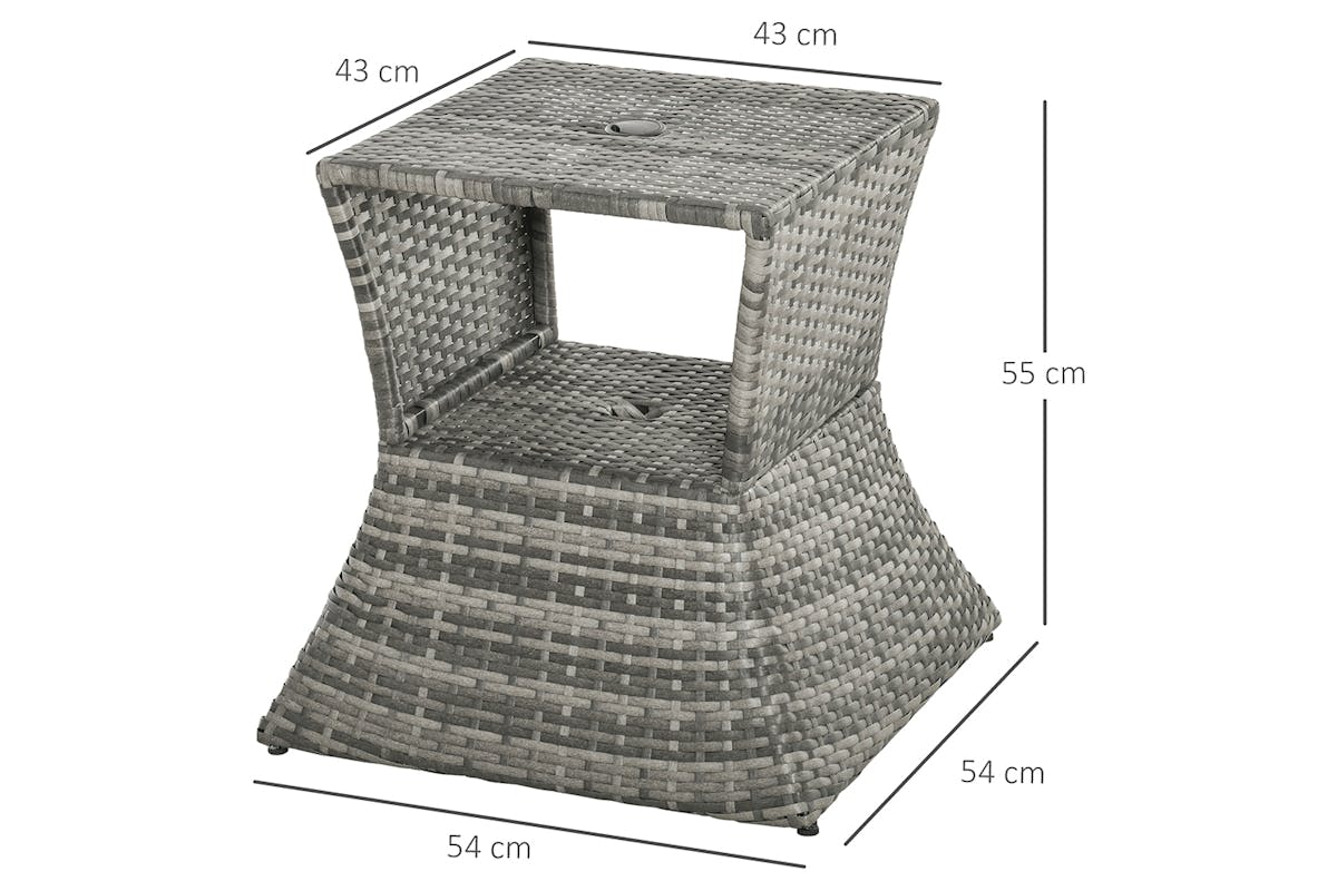 Outsunny Rattan Bistro Side Table with Umbrella Hole | Mixed Grey-5