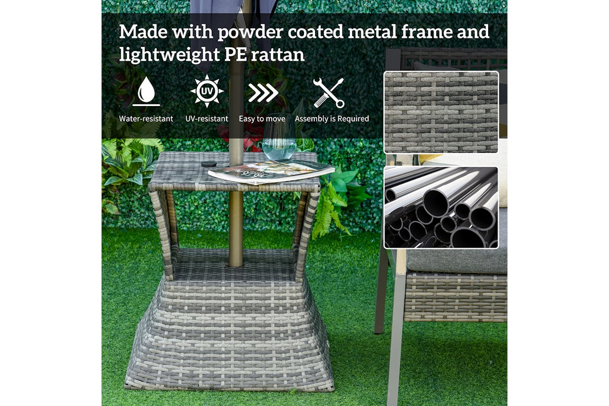 Outsunny Rattan Bistro Side Table with Umbrella Hole | Mixed Grey-6