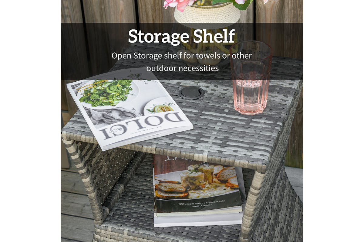 Outsunny Rattan Bistro Side Table with Umbrella Hole | Mixed Grey-7