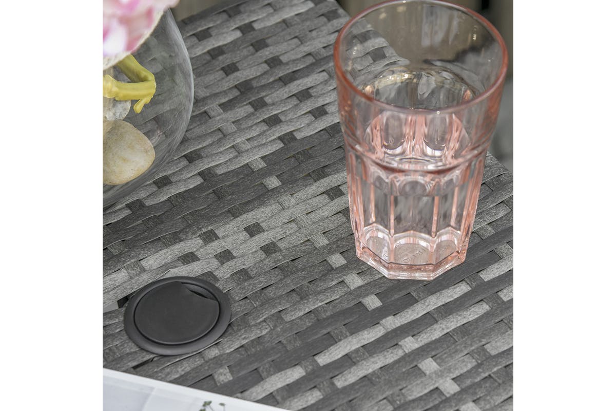Outsunny Rattan Bistro Side Table with Umbrella Hole | Mixed Grey-8