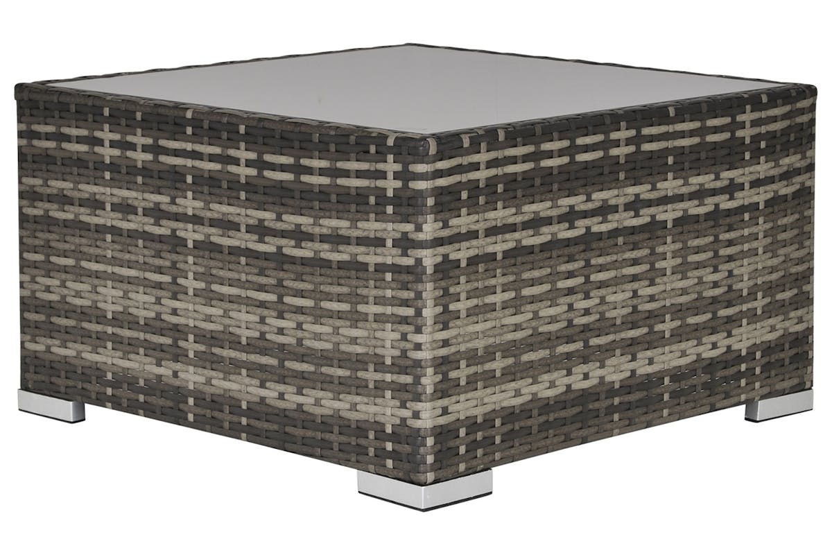 Outsunny Wicker Coffee Table with Glass Top | Deep Grey