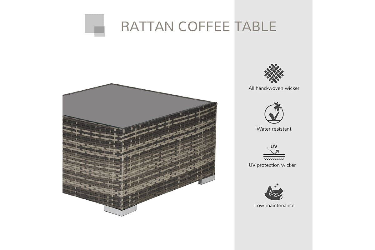 Outsunny Wicker Coffee Table with Glass Top | Deep Grey-3