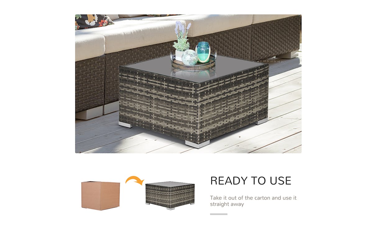 Outsunny Wicker Coffee Table with Glass Top | Deep Grey-6