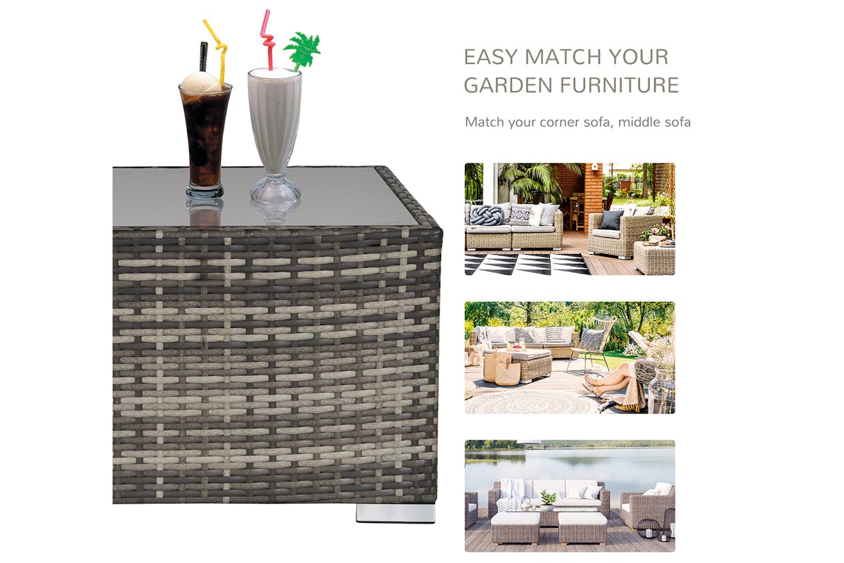 Outsunny Wicker Coffee Table with Glass Top | Deep Grey-7