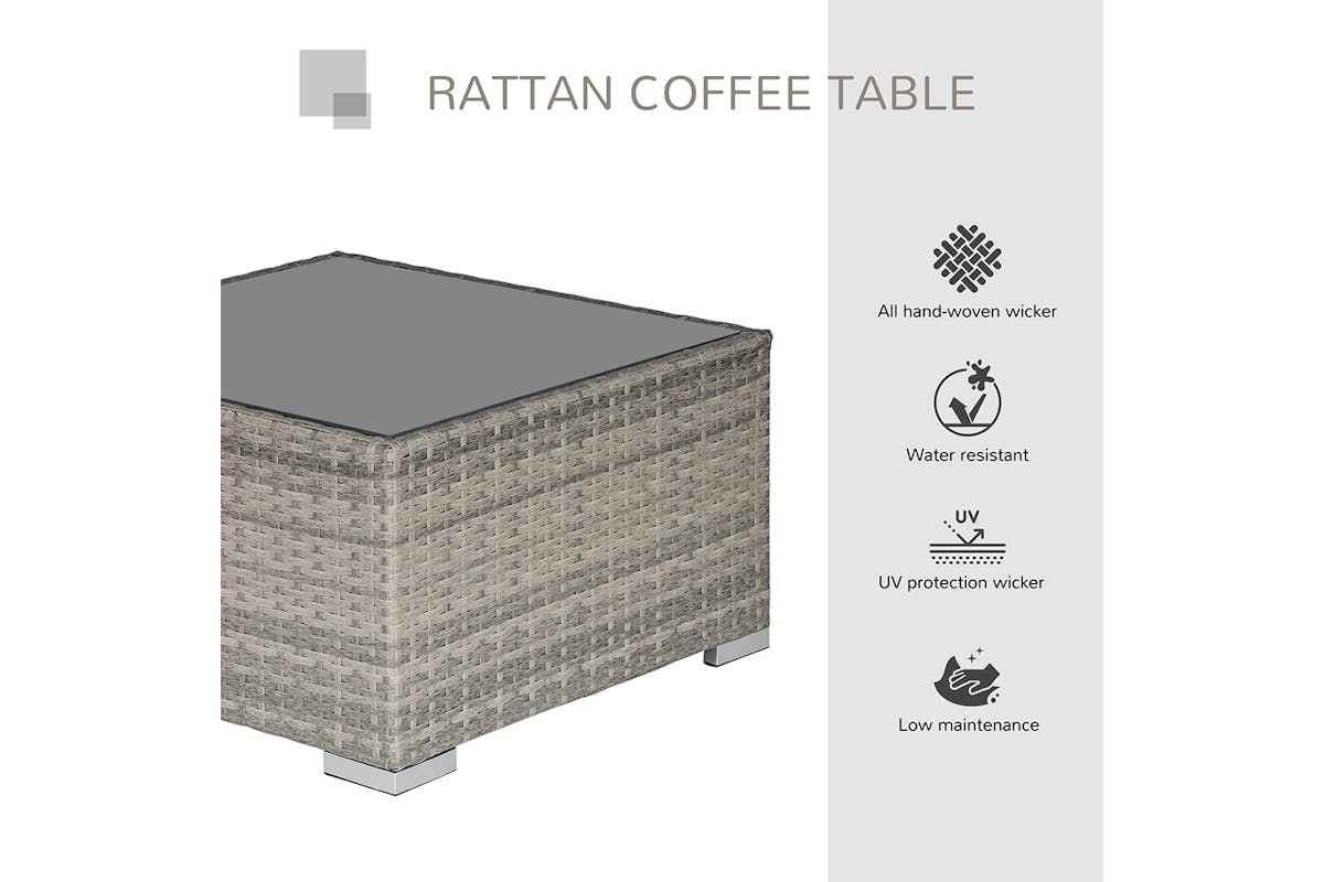 Outsunny Patio Wicker Coffee Table with Glass Top | Grey-6