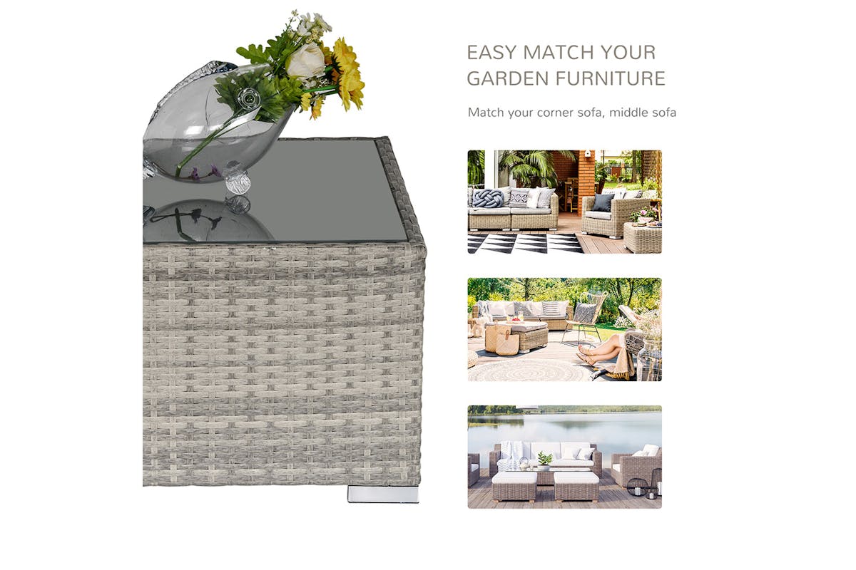 Outsunny Patio Wicker Coffee Table with Glass Top | Grey-7