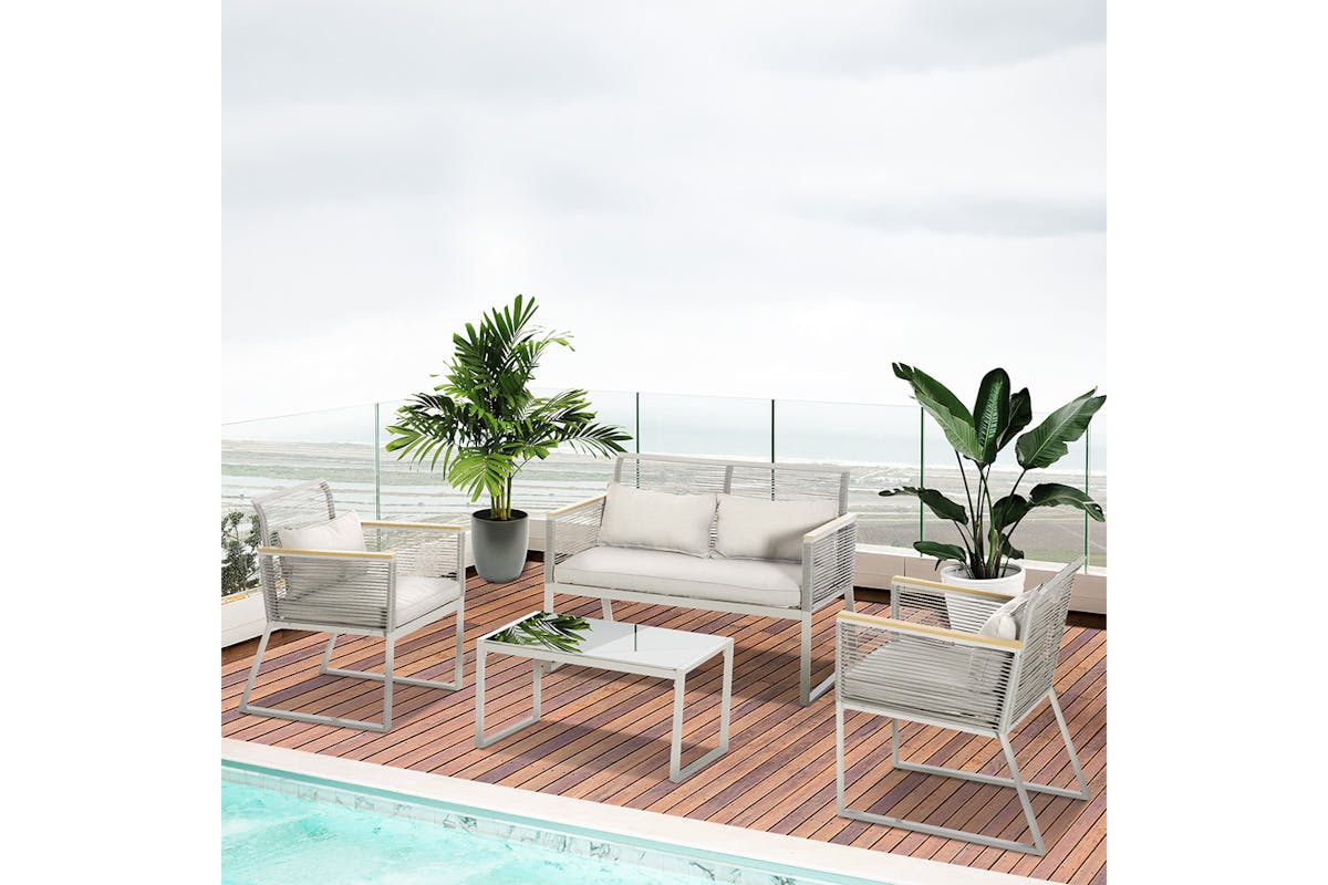Outsunny Patio Wicker Sofa Set | Grey | 4 Pieces-2