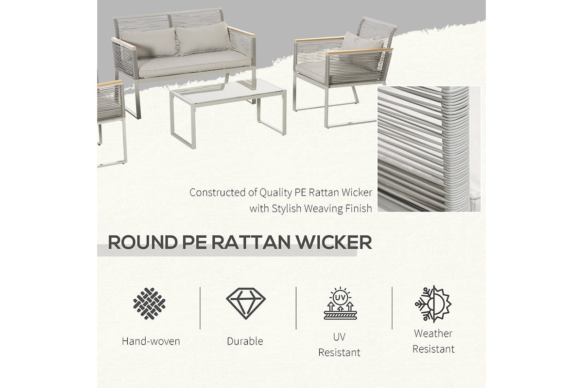 Outsunny Patio Wicker Sofa Set | Grey | 4 Pieces-3