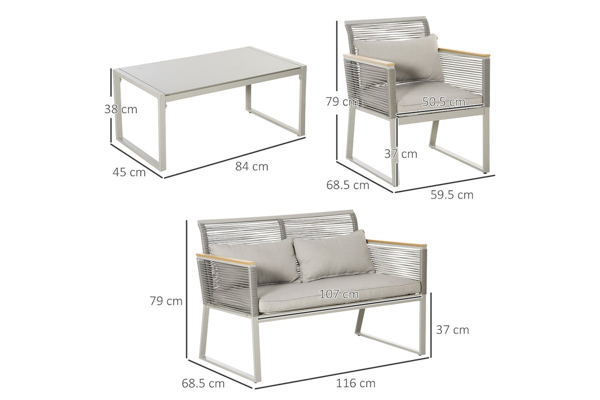 Outsunny Patio Wicker Sofa Set | Grey | 4 Pieces-5