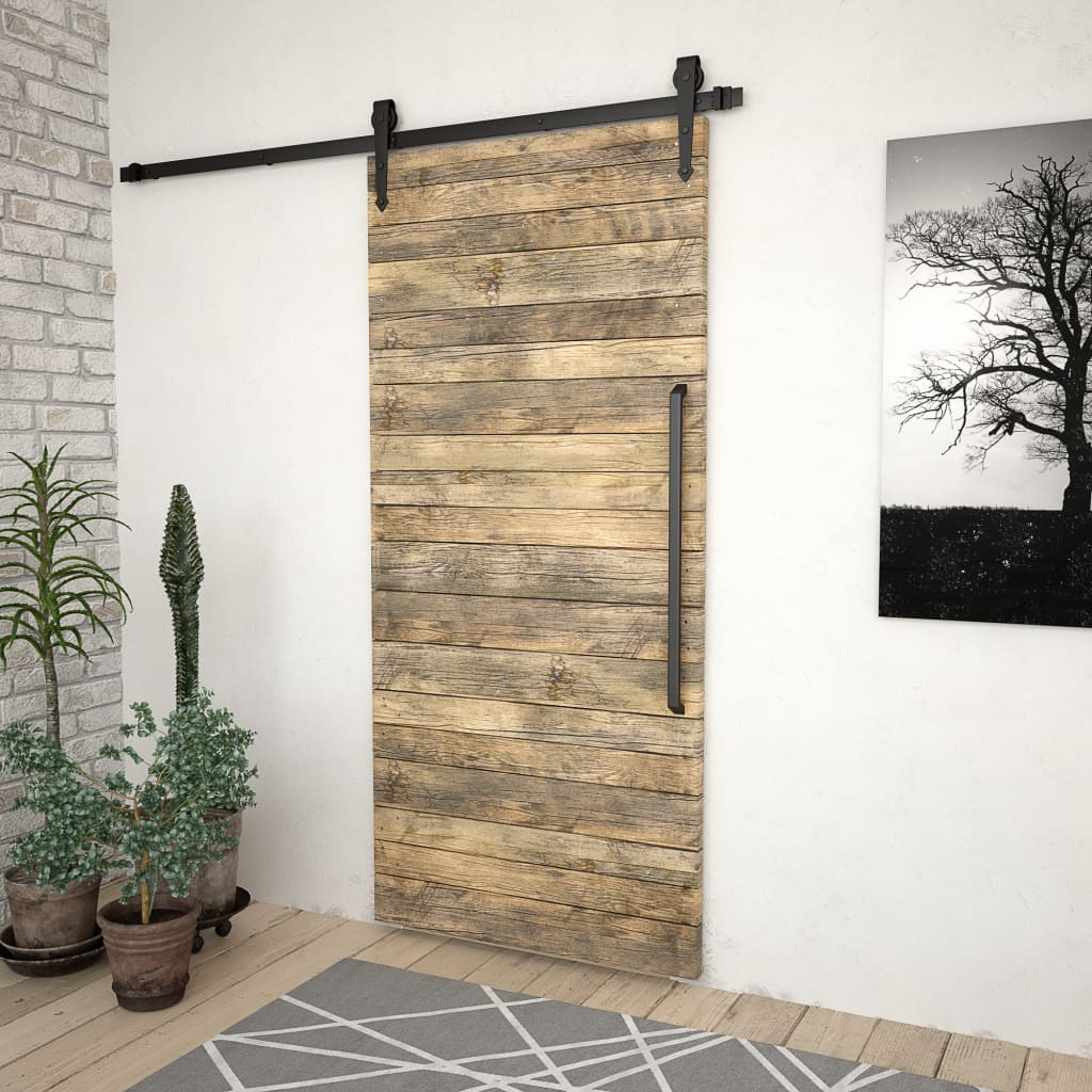 vidaXL 142827 Sliding Door Hardware Kit 183cm Steel Black-3