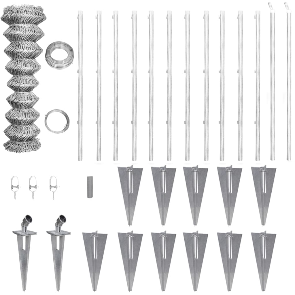 Vidaxl 141506 Chain Link Fence With Posts Spike Galvanised Steel 25x0.8 M-2