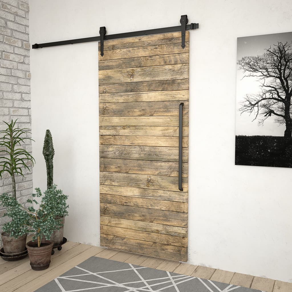 vidaXL Sliding Door Skien Hardware Kit 200cm Steel Black-3
