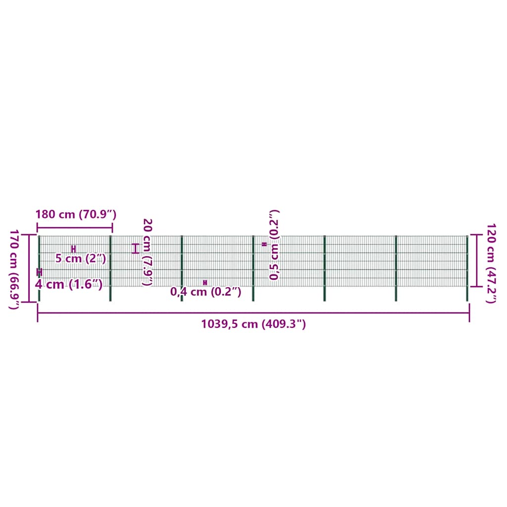 Vidaxl 278666 Fence Panel With Posts Iron 10.2x1.2 M Green-6
