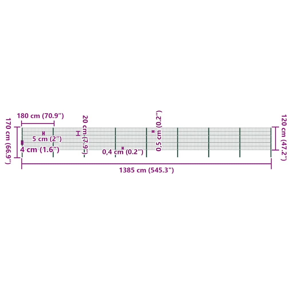 Vidaxl 278668 Fence Panel With Posts Iron 13.6x1.2 M Green-6