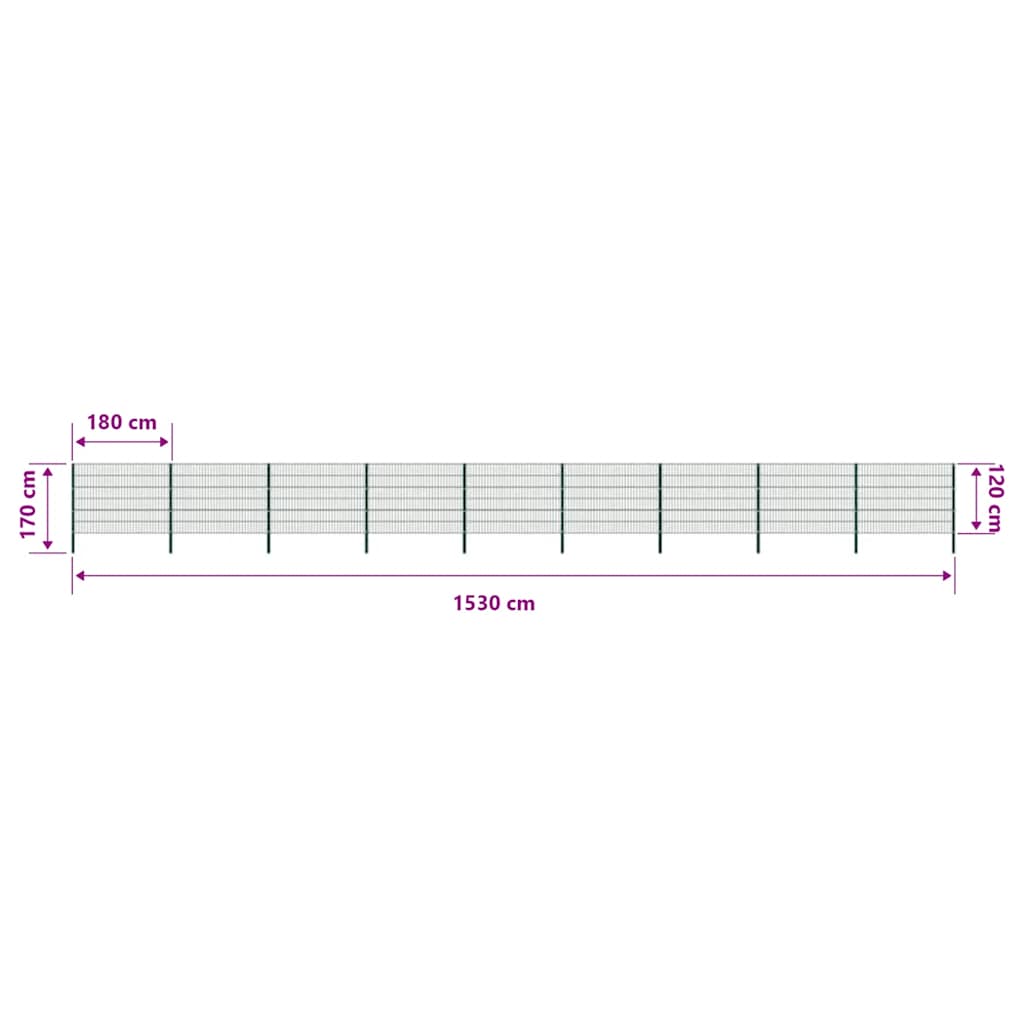 Vidaxl 278669 Fence Panel With Posts Iron 15.3x1.2 M Green-6